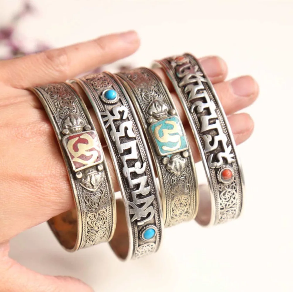 

hot sell new - free shipping Vintage six words individual men and women couples Tibetan Silver Bracelet bangle