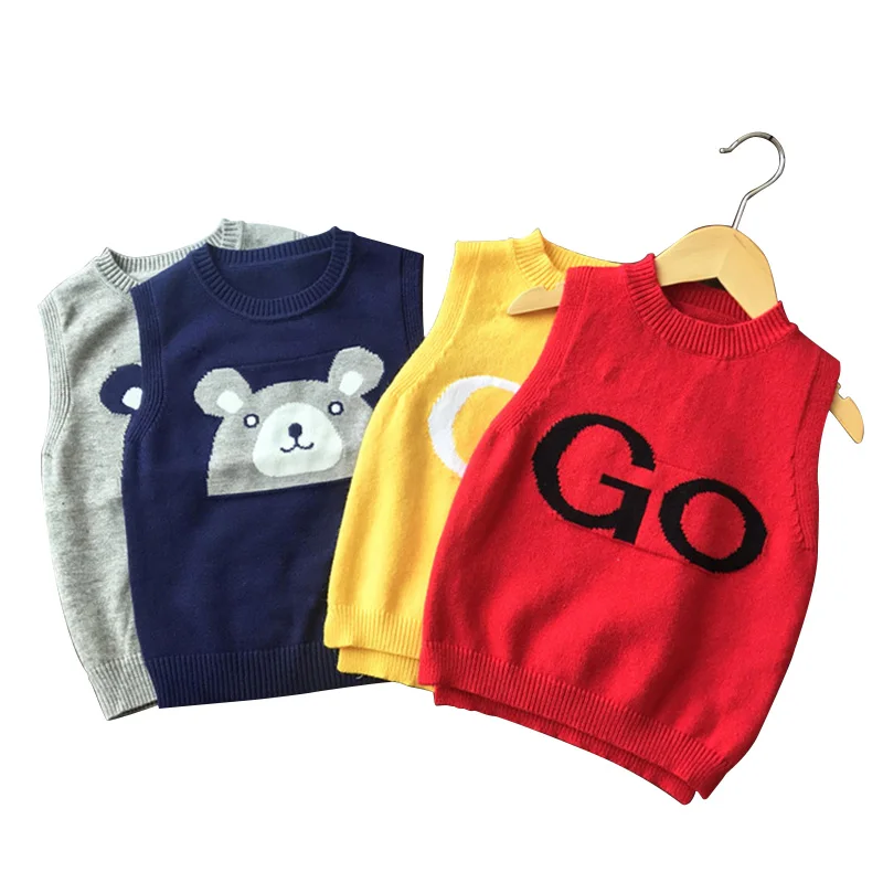 Детский жилет с рисунком медведя свитер пуловер без рукавов круглым вырезом для