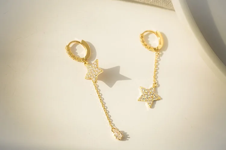 Серьги из стерлингового серебра 925 пробы, модные ассиметричные длинные серьги с подвесками из циркона, женские серебряные серьги с жемчугом - Окраска металла: 1 pair gold 8 mm
