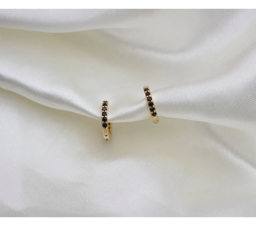 925 sterling silver earring fashion personality zircon black green ear ring ear bone buckle wild simple trend female ear jewelry
