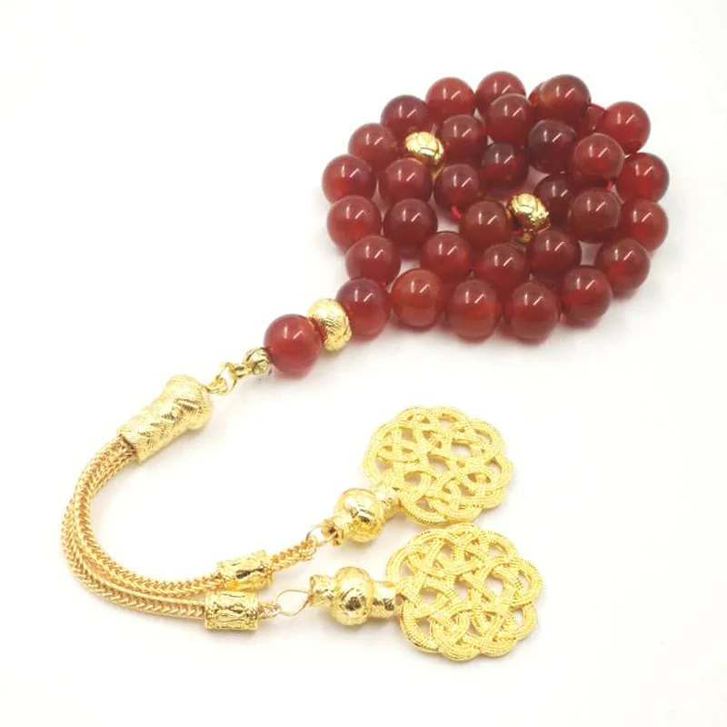 Tasbih натуральный красный Агаты с золотой Tarbazona исламский мусульманский все новое