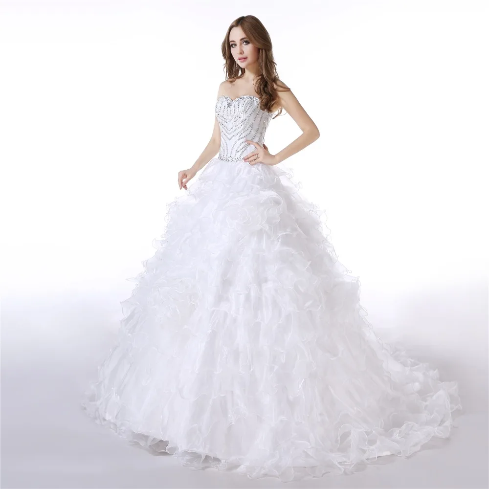 ANGELSBRIDEP Белый Пол Длина Свадебные платья 2018 Красивые Кружева назад с оборками