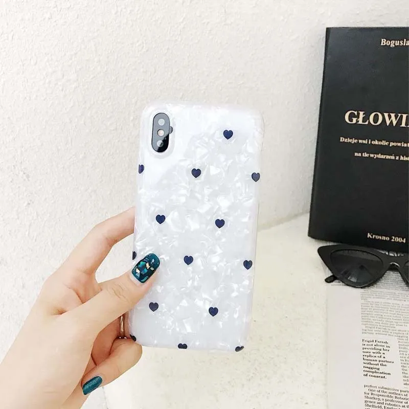 Чехол для телефона iPhone6 6 7 Plus 8 X XS XR Max СИНИЕ бусины в виде сердца мягкий чехол |