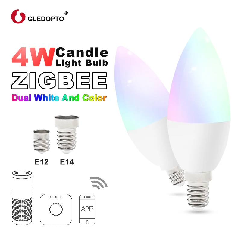 Zigbee rgb светодиодный светильник при свечах приложение умное управление работа с 3,0 шлюз smartthings 4 Вт rgbw теплый белый холодный белый Светодиодный e12 e14 tapy