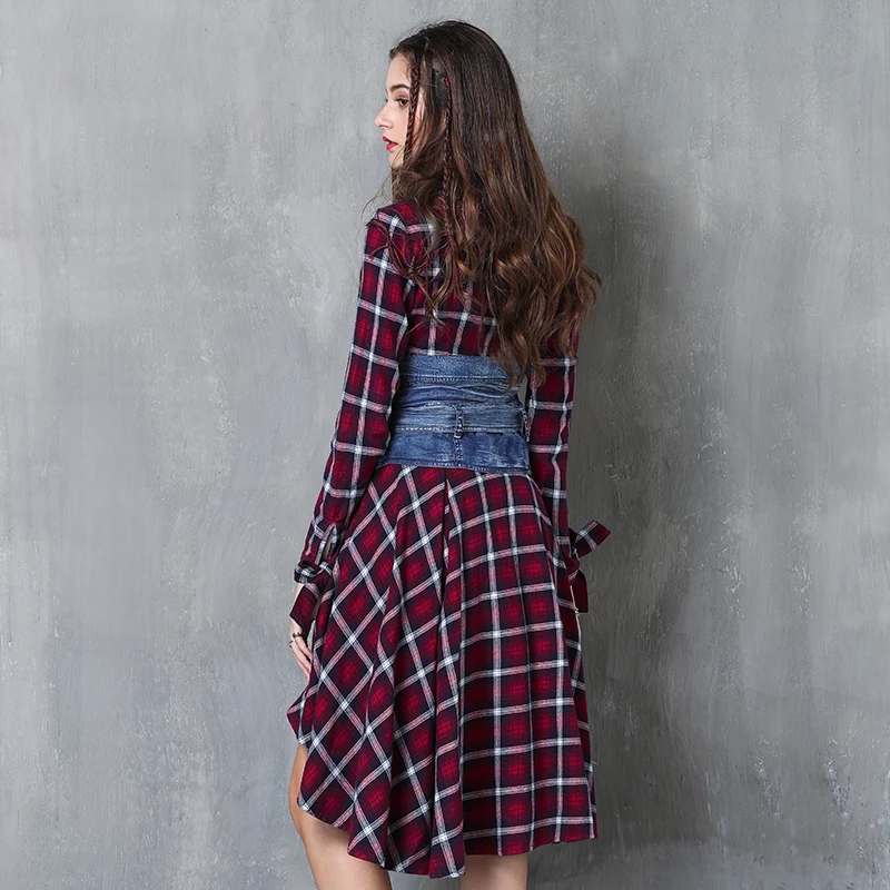 Платье женское 2017 платье в стиле бохо с отложным воротником и ассиметричным