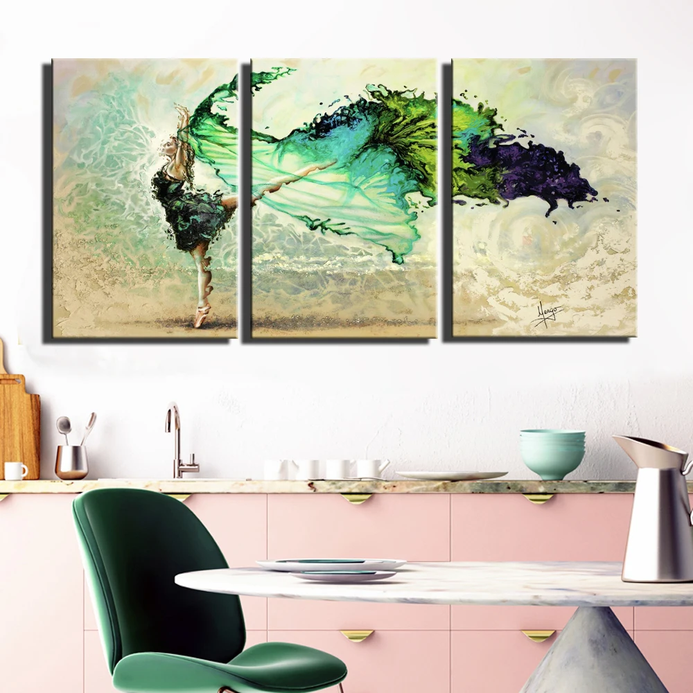 3 панели абстрактная живопись для девочек из плотной ткани Картины большой