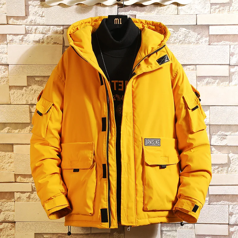 Yellow Мужские зимние куртки, теплые пальто, новая мода, мужские повседневные пуховики с капюшоном, хорошее качество, мужская верхняя одежда, теплые парки, Размер 5XL - Цвет: Yellow