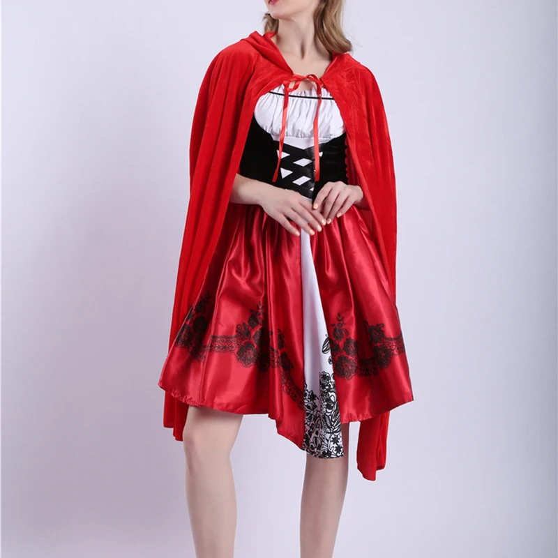 S-XXXL Little Red Riding Hood Costume for Women Fancy Adult Halloween Cosplay Fantasia Dress+Cloak For Party |