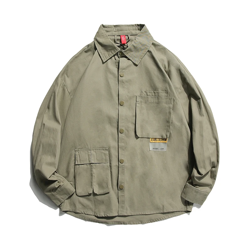 Японская уличная мода рубашка в стиле Харадзюку Хлопковая мужская черная