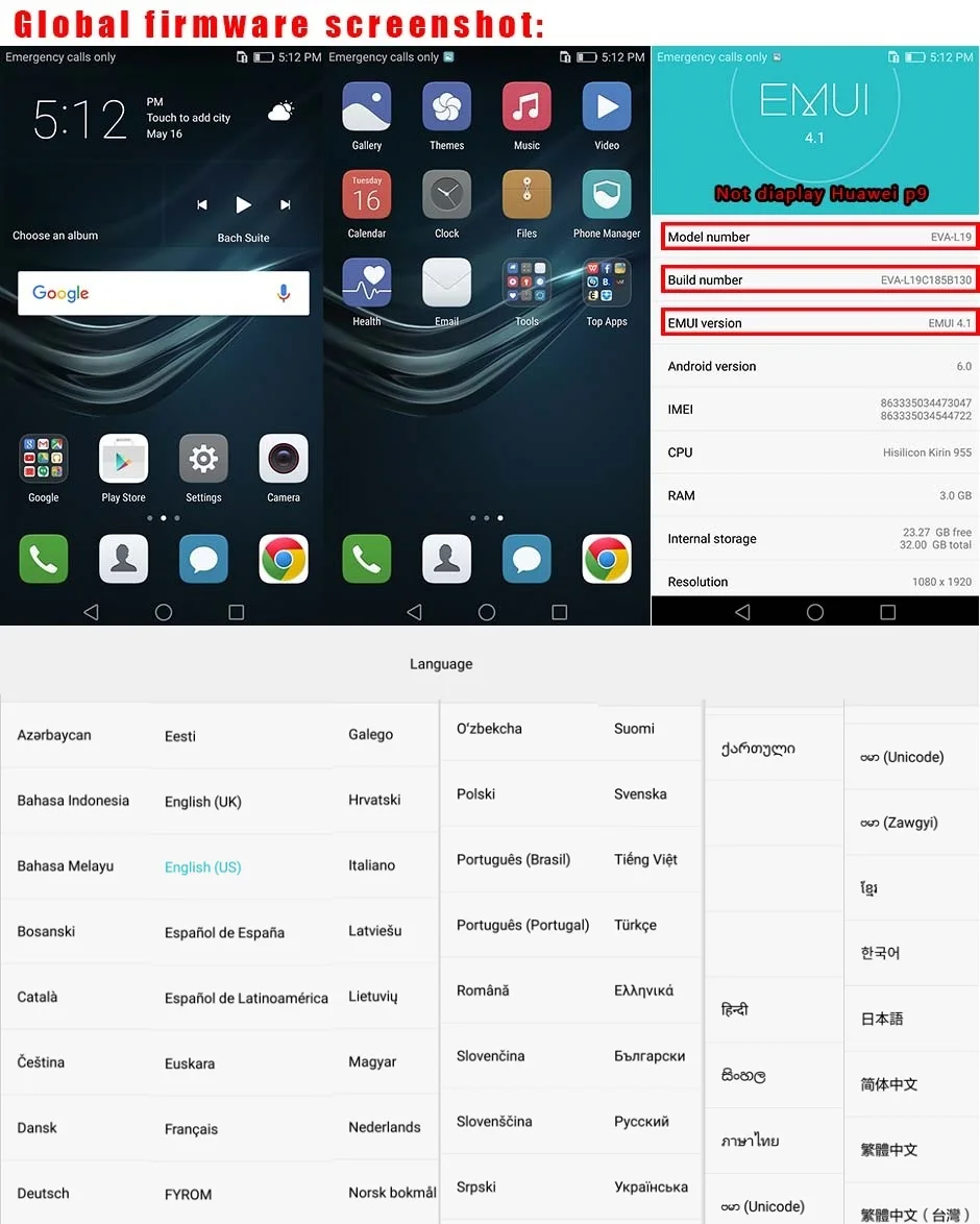 Глобальная прошивка поддержка huawei P9 3/4 ГБ Оперативная память 32/64GB Встроенная память Kirin 955 Octa Core 5," смартфон 1920*1080 Dual SIM LTE, отпечаток пальца