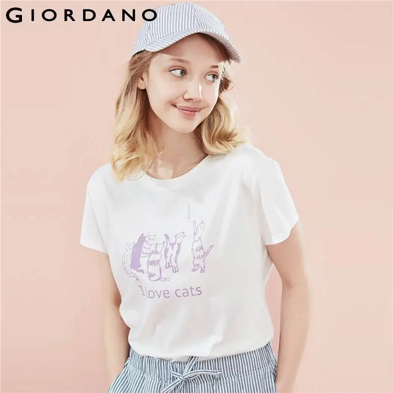 Giordano женская футболка с круглым воротом и короткими рукавами на груди