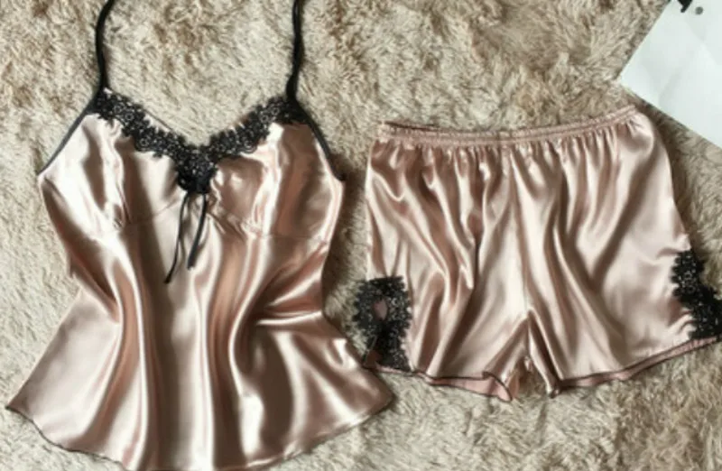 Женская летняя Пижама сексуальная женская кружевная шелковая одежда для сна