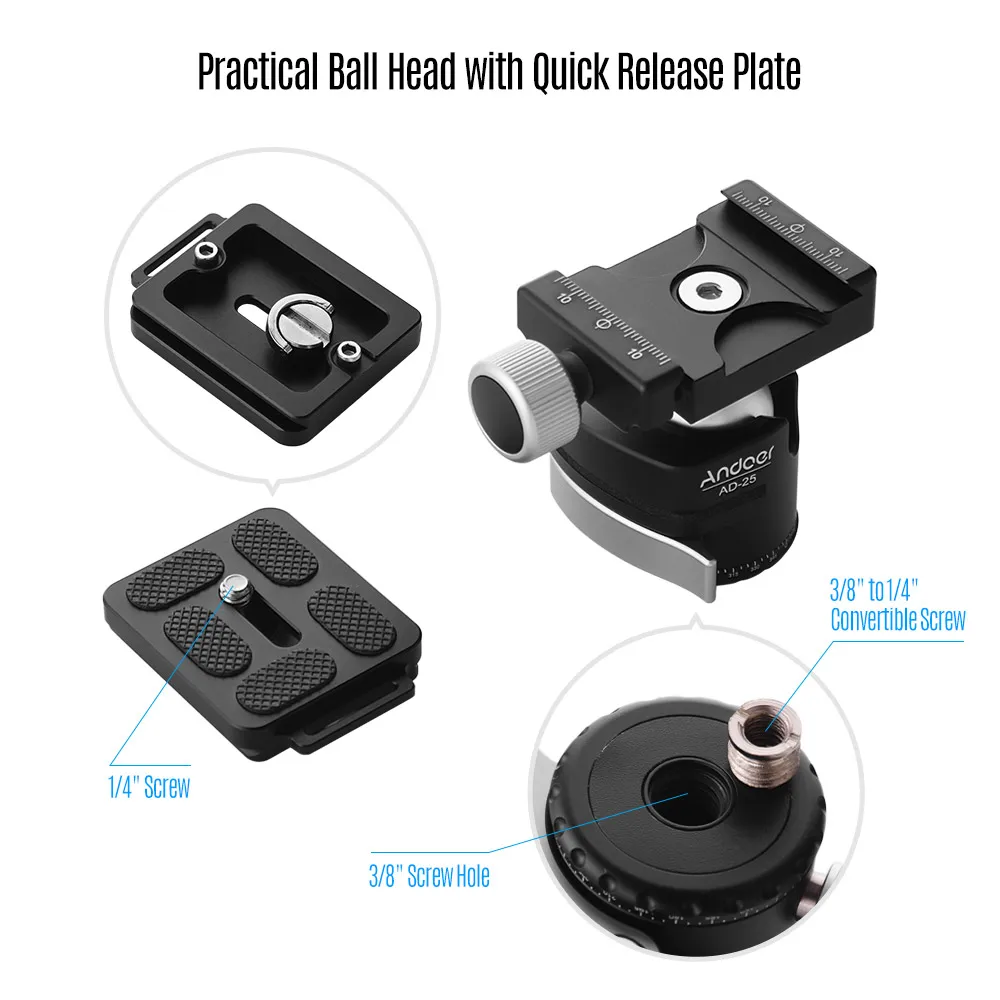Мини штатив Andoer для телефона GoPro Hero 7/6/5/4/3 + Максимальная нагрузка 10кг/22Lbs iPhone X 8 7 Plus