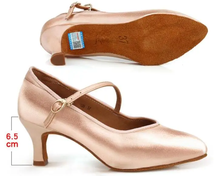 Beige 6.5cm Heel Женская обувь для бальных танцев, латинских танцев, Женская атласная обувь с закрытым носком для сальсы, Танго, вальса, тонкий каблук 5,5 см/6,5 см/7,5 см - Цвет: Beige 6.5cm Heel