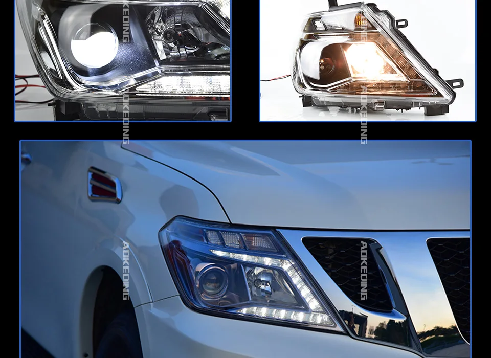 AKD Тюнинг автомобилей фары для Nissan Patrol Y62 2010- светодиодные фары DRL ходовые огни Биксеноновые лучи Противотуманные фары с ангельскими глазками