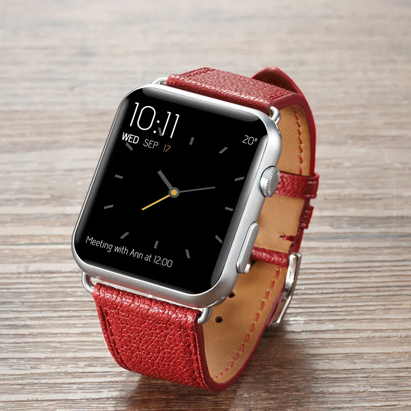 Legend bluetooth apple watch Смарт-браслет Миланская петля для удаления часов кожаный ремешок для часов аpple - Цвет ремешка: Red