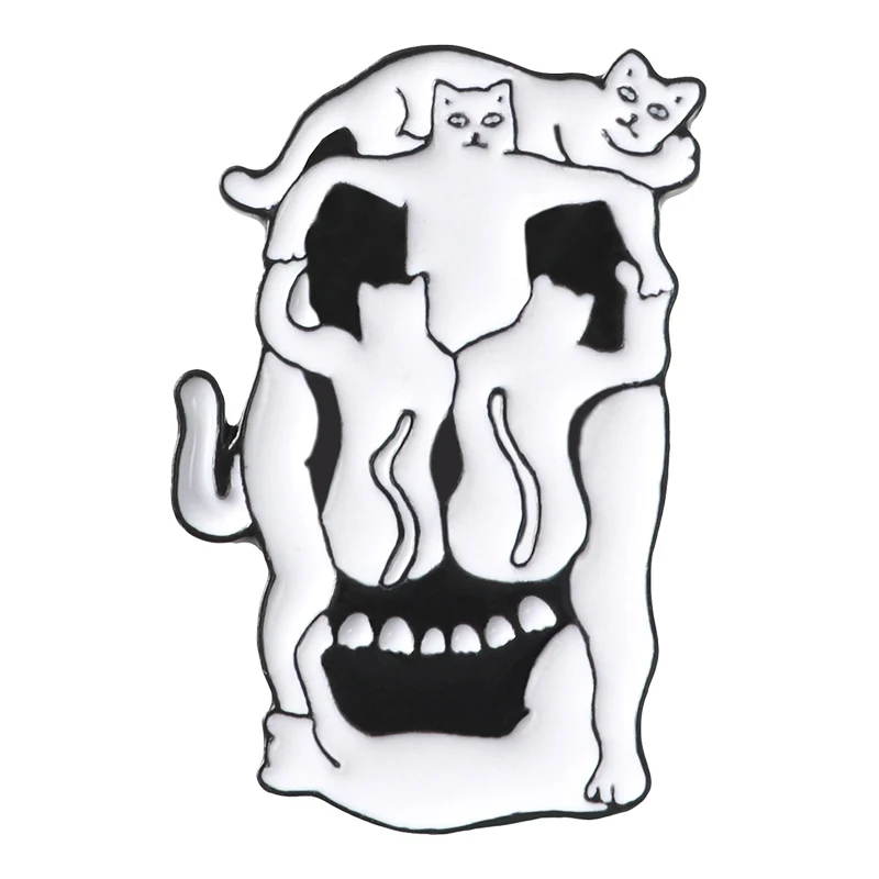 skull head Забавные кошки эмалированные булавки средний палец кошка значки с животными Броши Булавки на лацкан джинсовая рубашка сумка мультфильм модные ювелирные изделия подарок друзьям - Окраска металла: skull head