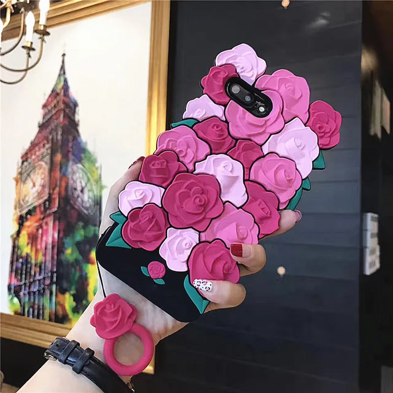 Для iPhone 7 X случае роскоши милые цветы девушка женщин 3D полная защита телефон