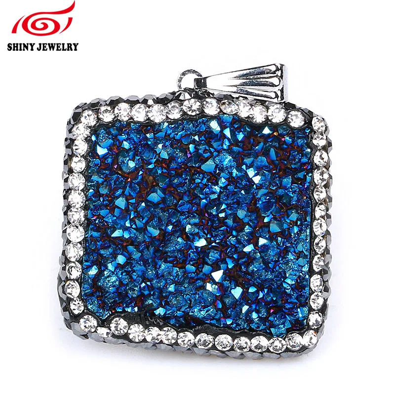 Оптовая продажа синяя уникальная подвеска Drusy из хрустального камня необычная