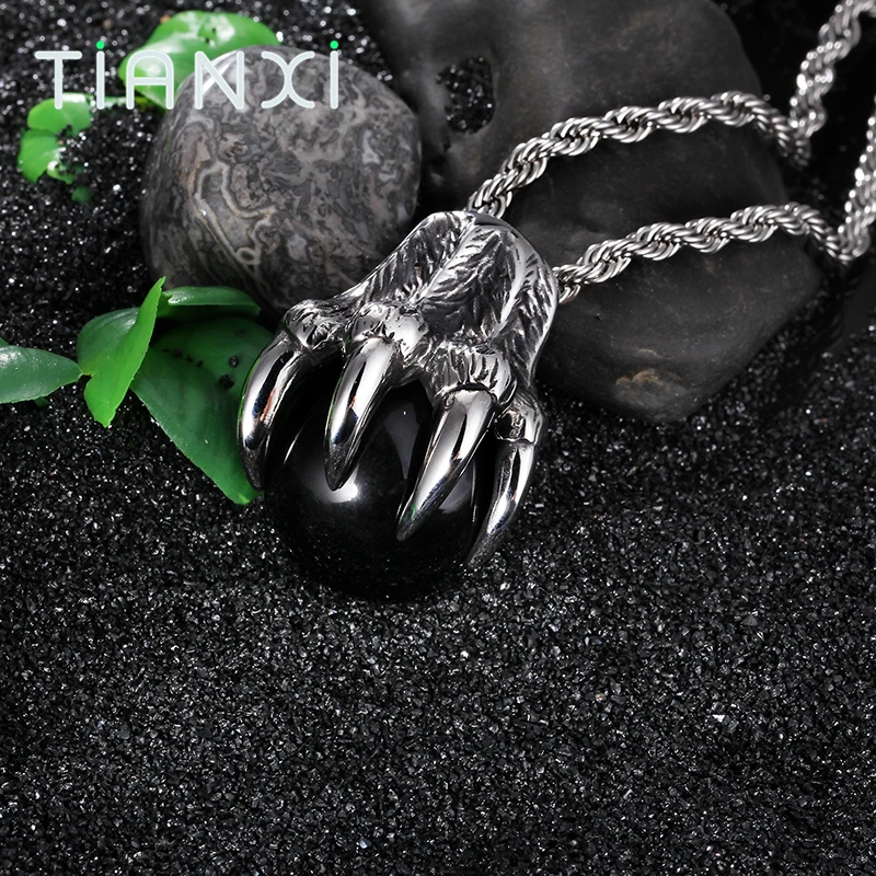 TIANXI Gothic Wolf Crawl With Glass Ball Necklace For Men Stainless Steel Pendant Necklaces Punk Free Shipping Male Jewelry | Украшения и