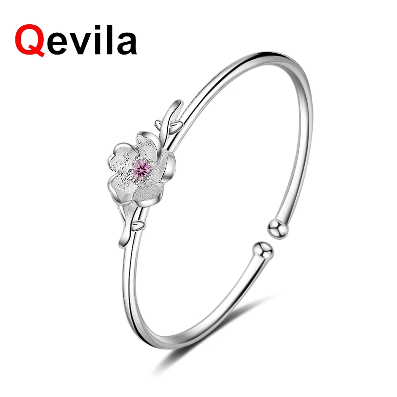 Qevila новые модные браслеты AAA циркониевые кристаллы цветок серебряные