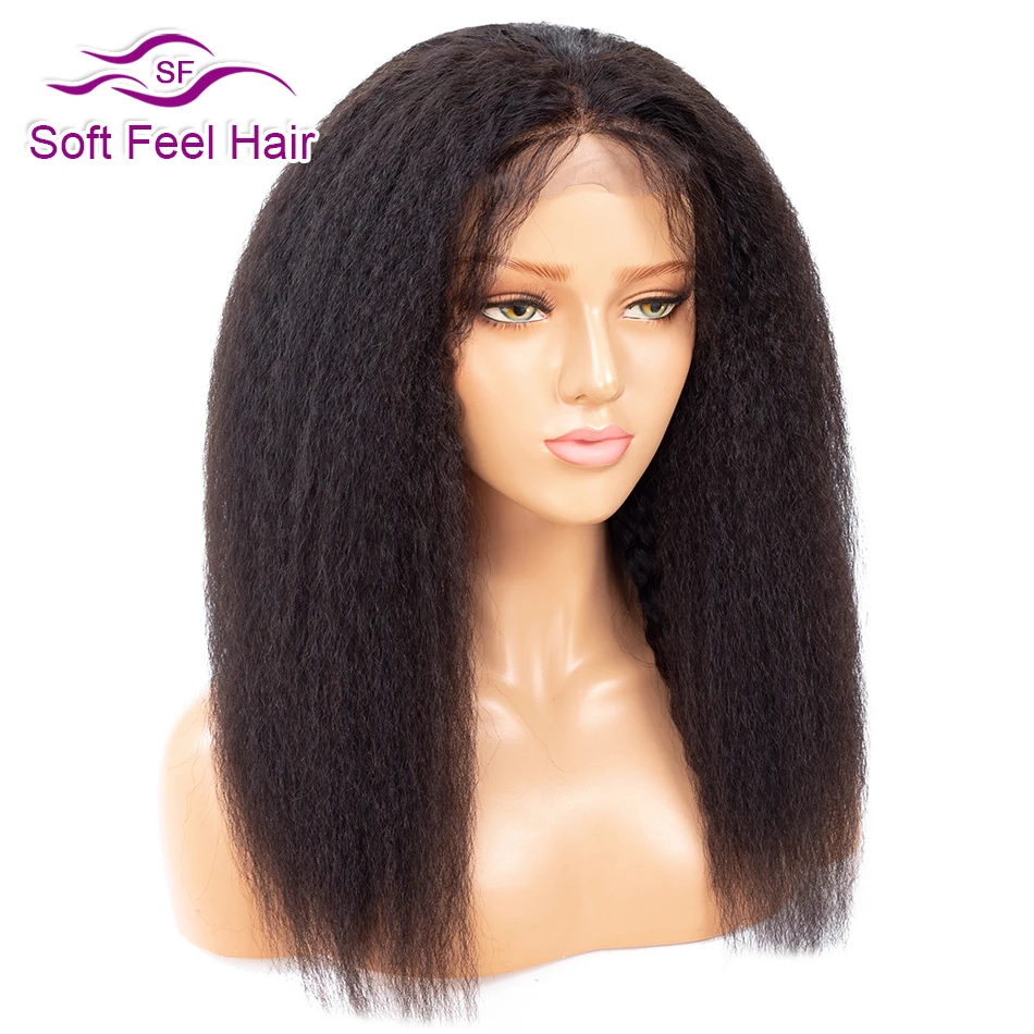 Soft Feel Hair 4x4 парик с закрытием шнурка бразильский кудрявый прямой парик Remy кружева Закрытие человеческих волос парики для черных женщин 180% Плотность