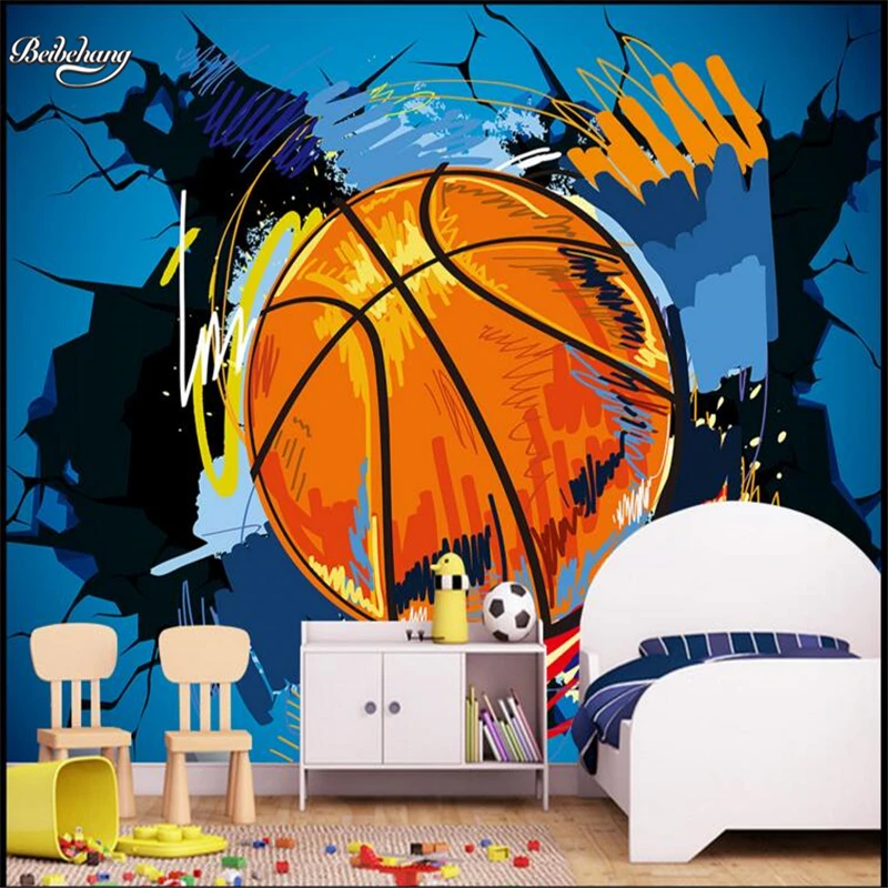 3D обои баскетбольные разбитые стены в европейском и американском стиле прочные