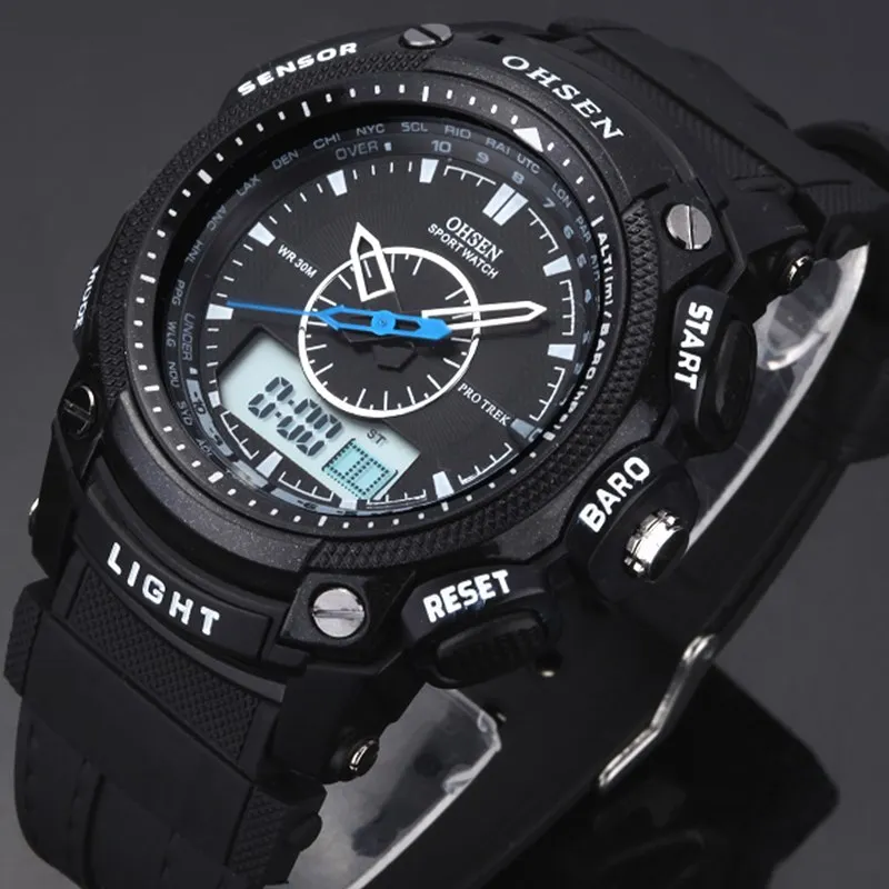OHSEN Черные Водонепроницаемые! Часы мужские и женские по всему миру цифровые LCD