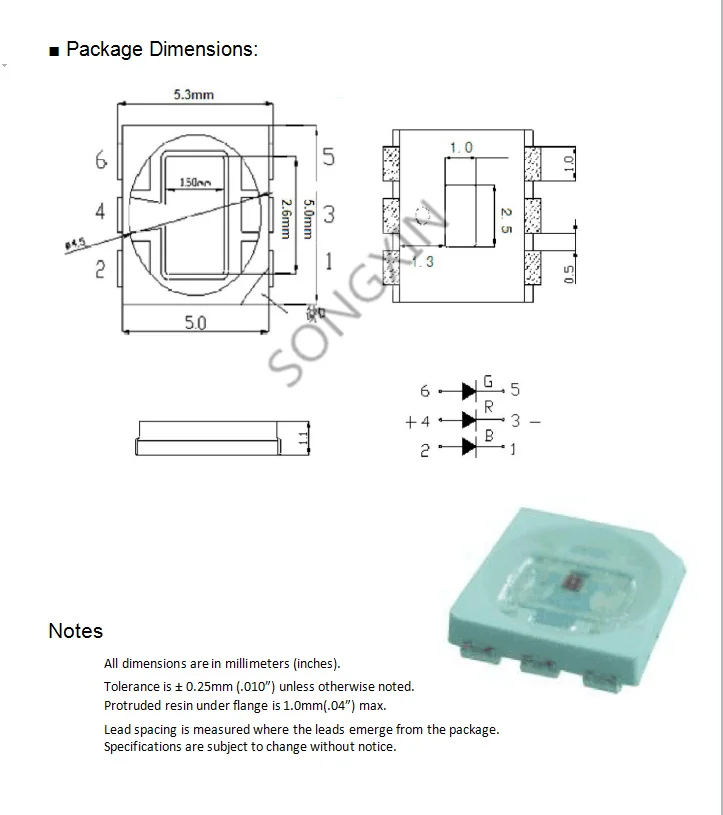 100 шт. SMD 5050 RGB-чип светодиодная лампа smd5050 трехцветсветодиодный 0 6 мА светодиодный