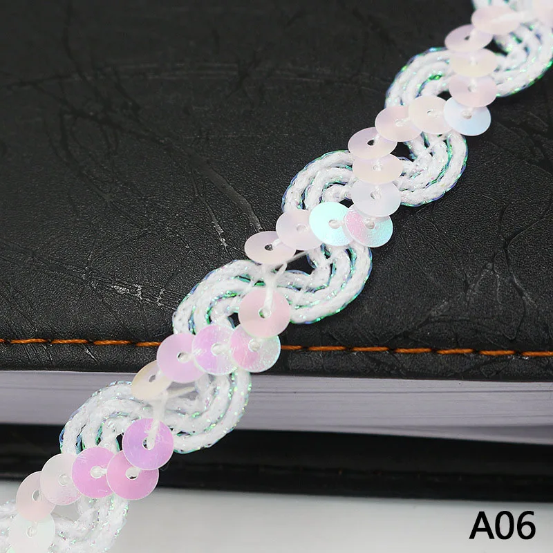 A06 5 м* 15 мм Разноцветные блестки кружевные ленты DIY блестящая кружевная лента аппликация Швейные принадлежности Свадебные праздничные вечерние украшения 8z - Цвет: A06
