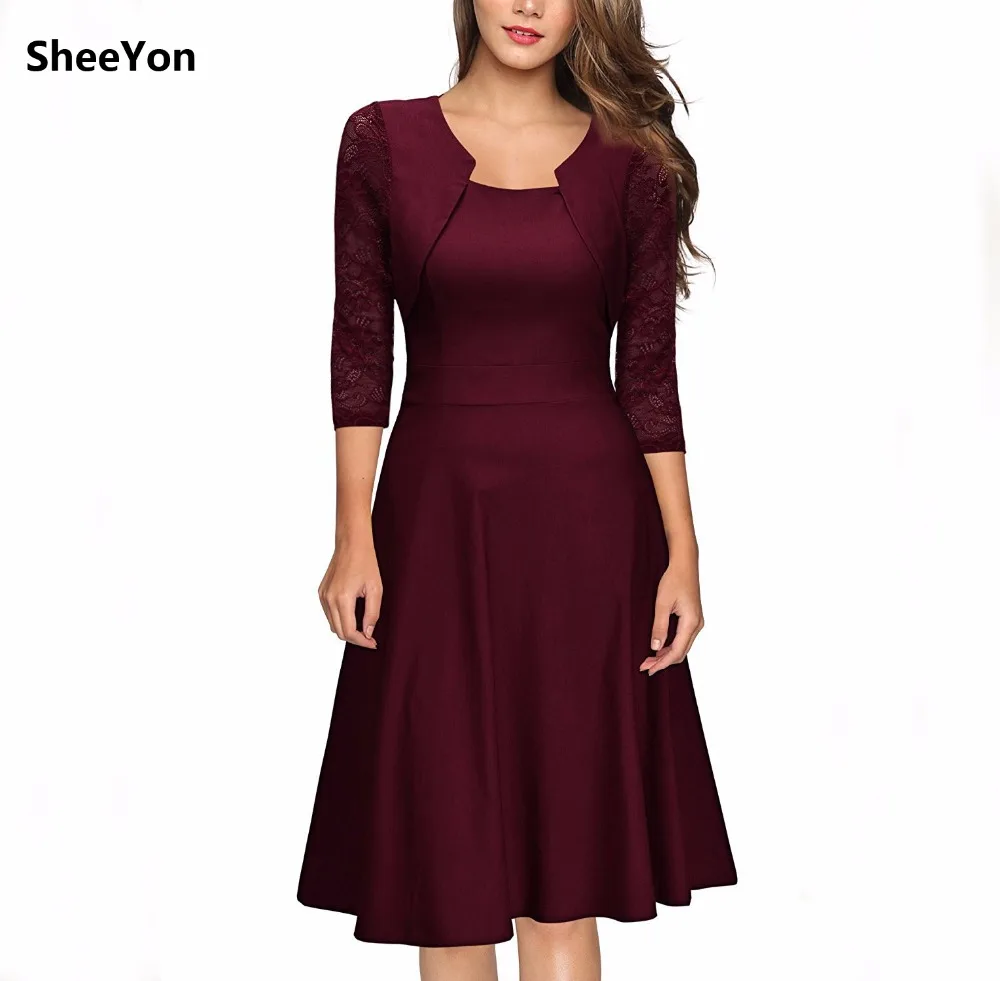 Sheeyon Для женщин новые осенние с круглым вырезом кружева лоскутное старинные