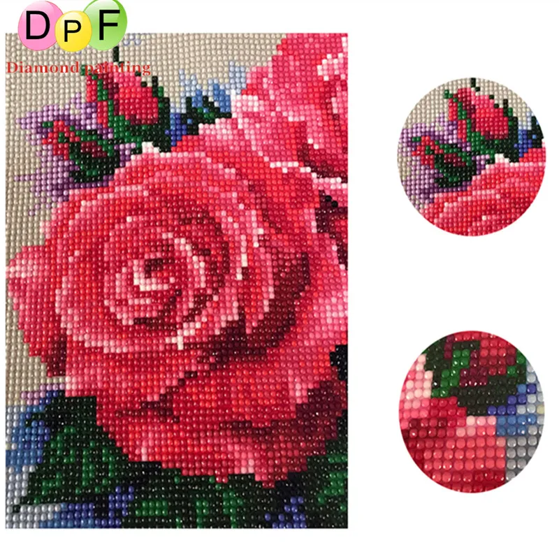 DPF Diamond Embroidery Pink Rose 5D Painting Cross Stitch Mosaic Needlework Floral Crafts for Gift | Дом и сад