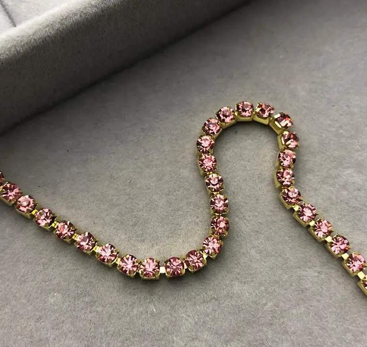 pink gold Ss16 4 мм стразы на цепочке, 10 ярдов/партия, необычные украшения из драгоценных камней, аксессуары для самостоятельной сборки, плотные Кристаллы из стекла розового и синего цвета - Цвет: pink gold