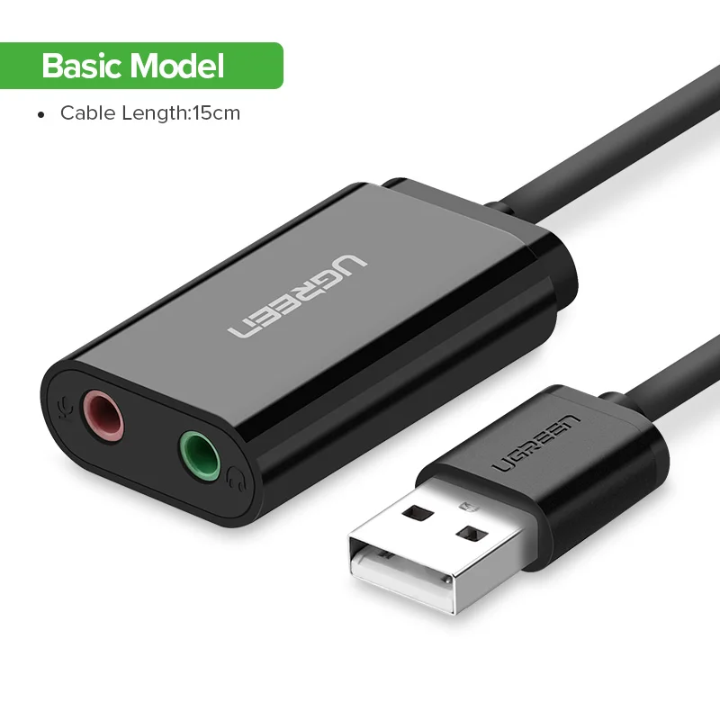 Basic Model -15cm Ugreen звуковая карта USB аудио Интерфейс внешний 3,5 мм микрофонный аудио адаптер Звуковая для ноутбука PS4 гарнитура звуковая карта с интерфейсом USB - Цвет: Basic Model -15cm
