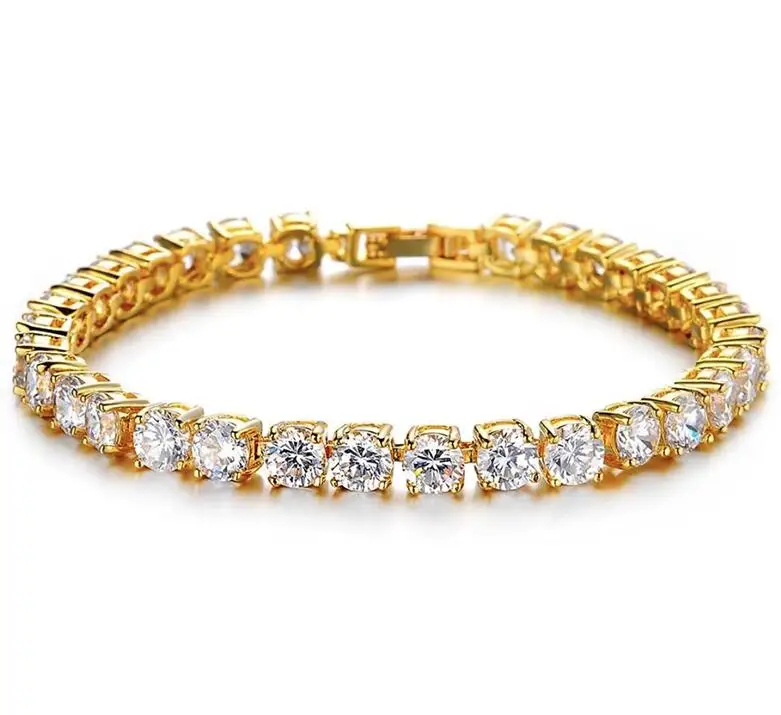 Gold Luxury AAA Cubic Zirconia Tennis Bracelet Fashion Gold Silver Color Irced Out Chain Hip Hop Braclet For Men Wristband Jewelry - Окраска металла: Gold