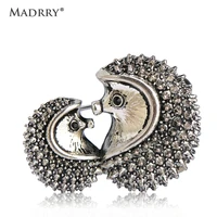 madrry creative couple cp hedgehog brooches for women men kids antique silver color hijab pins badges bag hat accessories funny