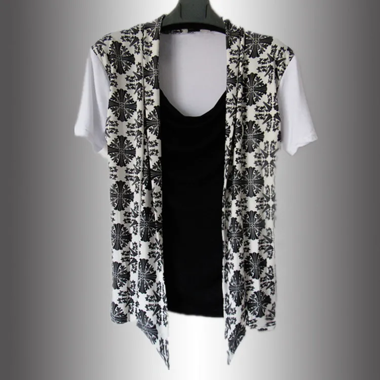 Новинка 2016 летние повседневные мужские футболки из двух частей с цветочным