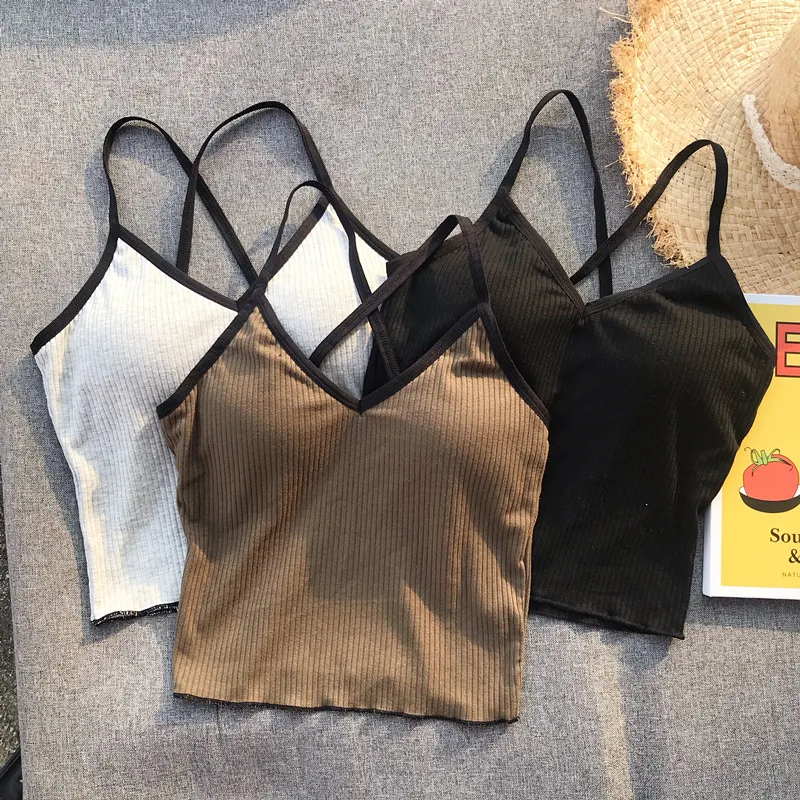 Для девочек Перекрещенные ремешки короткие майки топы с отдельными лотами бюстгальтер для женщин, с подкладкой Майки Топы для женщин