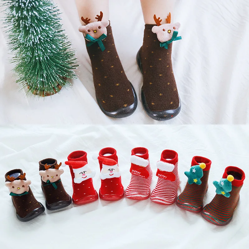 

New Year Toddler Girl Shoes Christmas Elk Girl Stuff Newborn Shoes Non-slip Shoes For First Walker Shoes Kids Socks