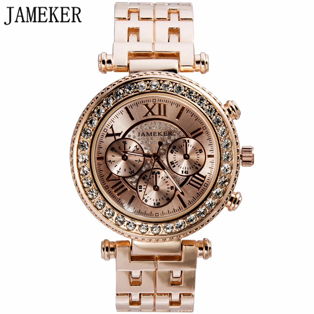 Роскошные женские часы Брендовые стразы нержавеющая сталь розовое золото