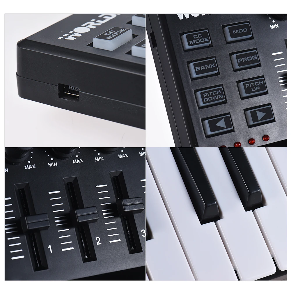 World Panda MINI 25-Key ультра-портативный USB MIDI контроллер клавиатуры 8 красочных триггерные подушки с подсветкой