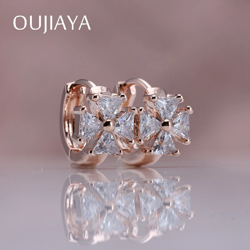 Серьги подвески OUJIAYA из розового золота 585 пробы с натуральным