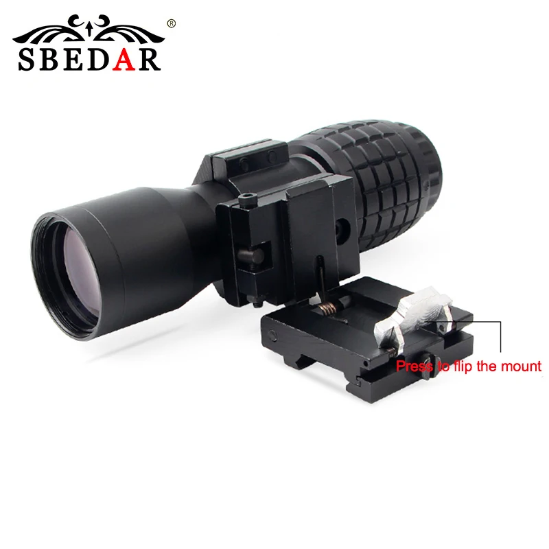 Tactical 4X Magnifier Red Dot Sight Quick Release Side Flip Picatinny 20mm Mount Optics Reflex Rifle Scope | Спорт и развлечения