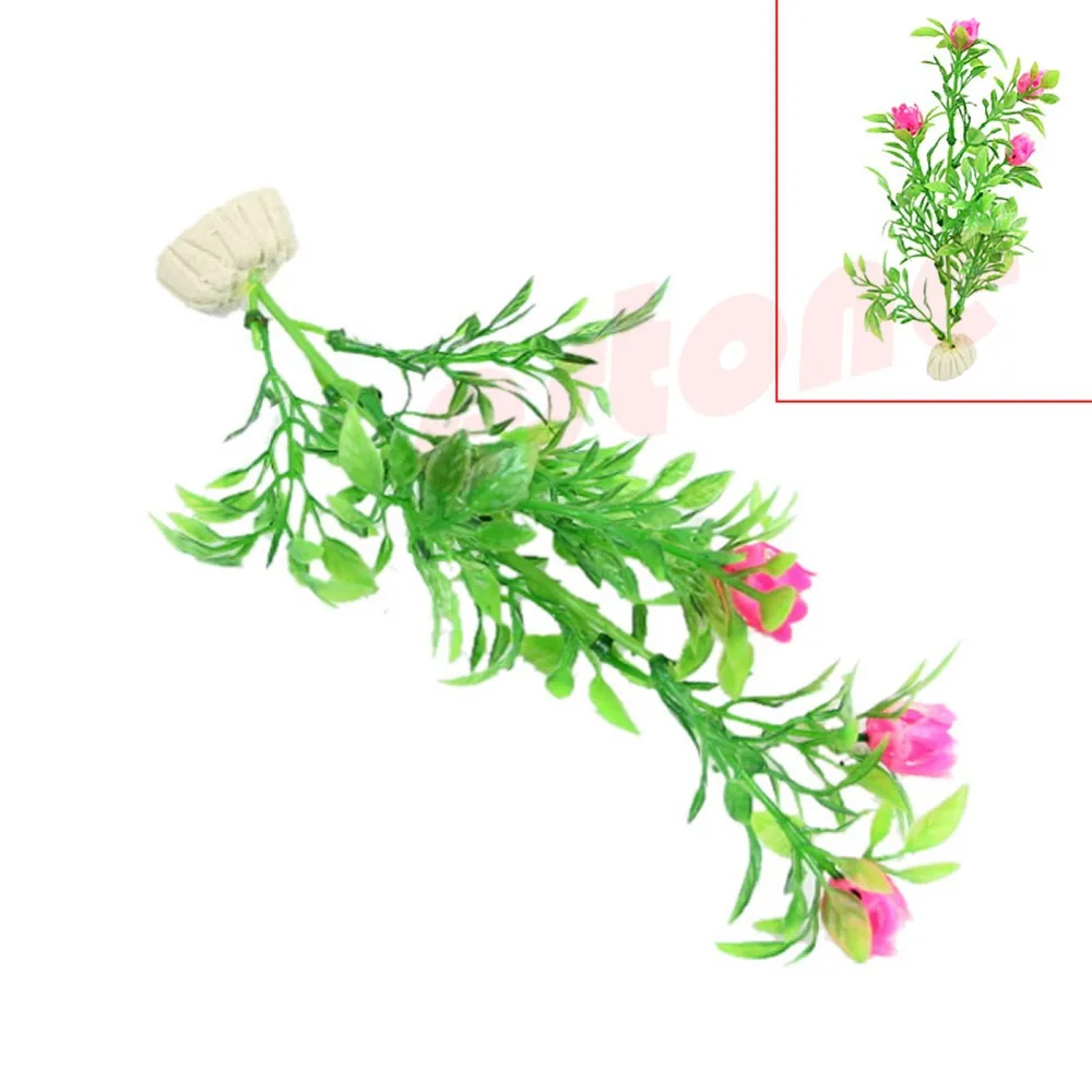 Украшение для аквариума красный цветок зеленые листья трава водного растения |