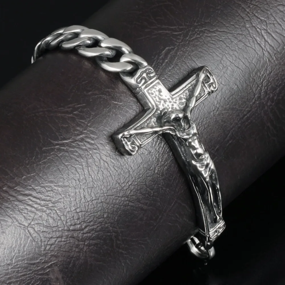 Браслет-цепочка из титановой стали с крестом Иисуса и распятием 8 26 дюйма |