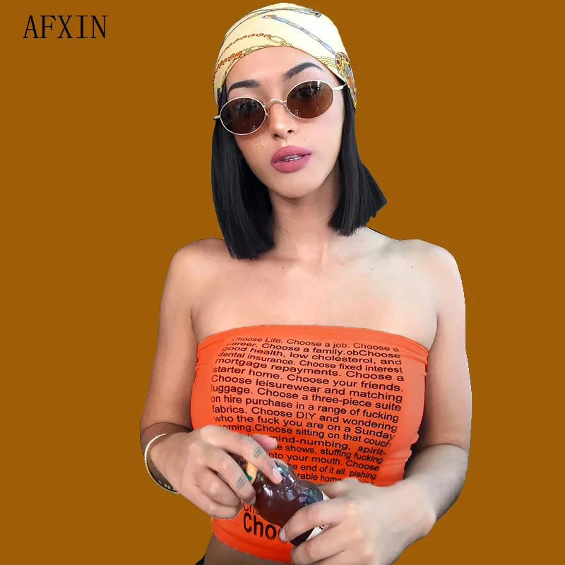 Женский укороченный топ бюстье с буквенным принтом в стиле панк открытыми