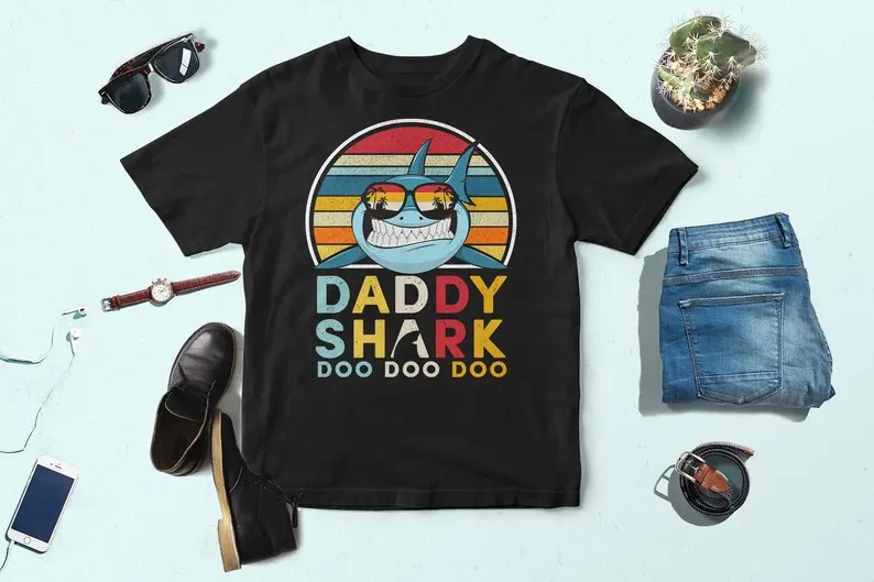 Папа рубашка с акулой Мужская модная графическая папа Акула Doo Винтаж отцы