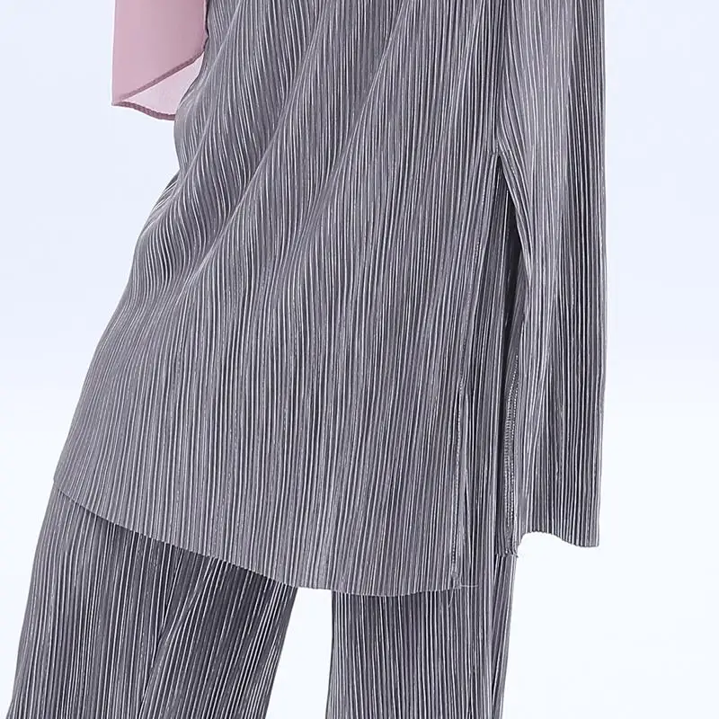 Комплект из двух предметов плиссированная ткань для отдыха Топ с длинным рукавом