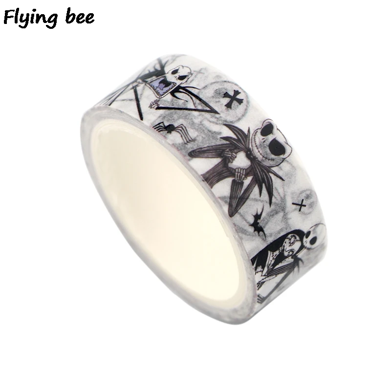Flyingbee 15 мм X 5 м Бумага васи клейкие ленты кошмар перед Рождество, клейкие ленты DIY стикеры террор маскировки клейкие ленты X0338