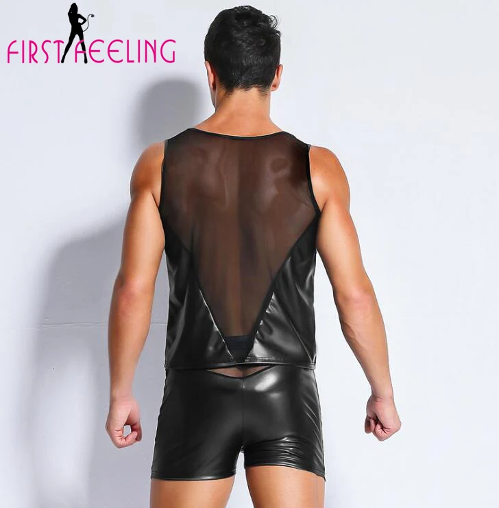 Новинка 2 стиля один наряд мужской модный черный кожаный сетчатый боди
